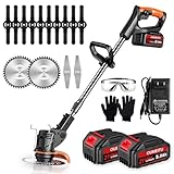 Akku Rasentrimmer mit Akku und Ladegerät, 3-in-1 Elektrischer Akku Motorsense & Rasentrimmer Rasen mit 2X 2.0Ah Akku & Metall Messer, Akku Freischneider für Rasenschneiden und Garten