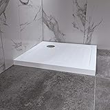 i-flair Duschwanne 80x80 cm, flache Duschtasse aus langlebigem Sanitäracryl mit Anti-Rutsch-Noppen inkl. Ablaufgarnitur mit Geruchsverschluss (Siphon) - Weiß