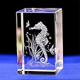 3D-Lasergravur Kristall-Seepferdchen-Figur - Kunst, Tier-Kristallglas, Würfel, Ornamente, Geschenke (30 x 30 x 40 mm)
