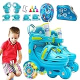 Rollschuhe für Kinder, -Rollschuhe | Drei-Punkt-Rollschuhe für Anfänger - mit beleuchteten Rädern mit Knieschonern, Ellbogenschützern und Kopfbedeckung
