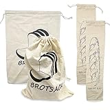Brotsack, 4 Stück Brotbeutel aus 100% Leinen, Quadrat 28 × 38,1cm, Rechteck 14,7 × 68,6cm Obstbeutel, Wiederverwendbar, für Brote und Backwaren Aller Art