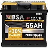BSA Autobatterie 55Ah 12V Batterie 520A/EN +30% Startleistung ersetzt 44Ah 45AH 50AH 52AH 46AH 55AH 47Ah 53AH