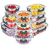 VERONES 24 Stück Crisper Set, Luftdichte Glas-Lunchboxen, Stapelbar Mit Deckel, Gefrier- und Spülmaschinenfest, Grau