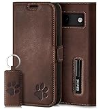 SURAZO Slim Magnet Handyhülle für Google Pixel 8a Hülle Leder – Echtleder Schutzhülle mit Pfote Motiv – RFID Klapphülle [Standfunktion, Kartenfach] Flip Cover Case Lederhülle (Nussbraun)