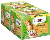 Kitekat Katzenfutter Nassfutter Markt-Mix in Gelee – Feuchtfutter in 48 Portionsbeuteln – 2er Pack (2 x 24 Portionsbeutel à 85g)