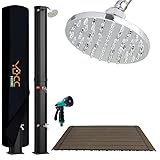 CCLIFE Solardusche 40L mit Bodenplatte und Handbrause Solar Gartendusche Pooldusche Regendusche Außendusche Garten Brause warmes Wasser