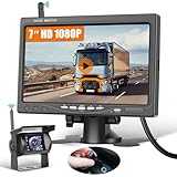 Hikity 7 Zoll Monitor, Kabellos Stabile Digital Rückfahrkamera Kit, für Van LKW SUV Pickup, mit IP68 wasserdichte Backup Kamera, DIY Gitterlinien, Weitwinkel Rückfahrkamera, Nachtsicht Set(12-36 Volt)