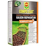 COMPO SAAT Rasen Reparatur Komplett-Mix+, Rasensamen / Grassamen, Keimsubstrat, Langzeit-Rasendünger und Bodenaktivator, 1,2 kg (6 m²)