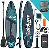 ALLPICK Premium SUP Board Set, Stand Up Paddling Board Aufblasbar, Mit Universal Kamerahalterung, Komplettes Zubehör, Verstellbares Paddel, Anfänger und Fortgeschrittene, Leuchtendes Grün