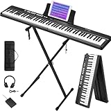 Starfavor Faltbares Tragbar Klavier mit 'X'-Ständer，88 tasten Piano Keyboard Semi Weighted, Bluetooth MIDI Electric keyboard, Digital Piano Set mit Kopfhörer, Tragetasche, Sustain-Pedal SP-15F