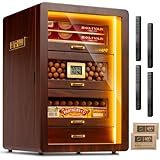 Zigarren-Humidor, Desktop Zigarren Humidor mit digitalem Hygrometer, Luftbefeuchter und Feuchtigkeitspakets.4 Ceder Holz Schubladen, Zigarren Humidor Box kann 200 Zigarren