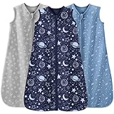 Unnivoll 3er Pack Schlafsack Baby Sommer 0.5 Tog 100% Baumwolle Sommerschlafsack Babyschlafsack 0-6 monate 67 cm für Jungen Mädchen Neugeborene Grauer Blauer Planet