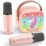 Dislocati Karaoke Maschine mit 2 Bluetooth Mikrofon Kinder, Einhorn Geschenk für Mädchen 3-12 Jahre Karaoke Kinder Mikrofon Spielzeug ab 3-12 Jahre Mädchen Microphone Kinder Pferde Mädchen Geschenk