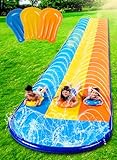 Sloosh 548 cm Rutschrutsche mit DREI Bahnen und 3 Boogie-Brettern, Garten-Rasen-Wasserrutschen mit Sprinkler für Kinder und Erwachsene im Freien
