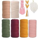 6PCS Makramee Garn, 1mm x 100m Bunt Baumwollseil, Natur Baumwolle Makramee Baumwollgarn Baumwollkordel für DIY Handwerk, Hängepflanze,Blumenampel, Basteln Stricken Boho Deko Wandbehang Dekoration (01)