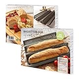 Wundermix - Baguette Blech mit Antihaftbeschichtung • Baguette Backform für 3 Baguettes • Baguette Backblech für Stangenbrote