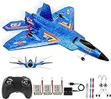 F-22 RC Flugzeug, 2.4Ghz Ferngesteuertes Flugzeug Raptor Fighter Flugzeug Modell Spielzeug mit 6 Axis Gyro System für Anfänger Kinder Erwachsene (F22Blau)