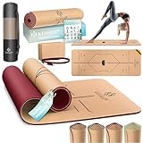 KESSER® Yogamatte Kork Inkl. Tragegurt Tasche & Yoga-Block Gymnastikmatte rutschfest aus Naturkautschuk TPE Fitnessmatte, 183 x 62 Trainingsmatte für Fitness Sportmatte, Gymnastik extradick