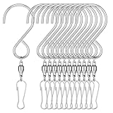 Qianyu 12 Stück drehbarer Hakenclip Spinning Windspielen Haken Clips Edelstahl Dual Clip Wirbel Windspinner zum Aufhängen von Windspielen Vogelfutterspender Gartenzubehör (Silber)