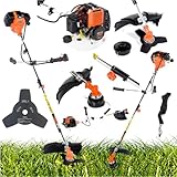 TOP CUT Benzin Motorsense 51,7 cm³ -2-Takt - Freischneider & Rasentrimmer mit Messer - Fadenspule und Schultergurt - Multifunktional & Ergonomisch