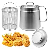 2L Sieb, Topffritteuse, 304 Edelstahl, Ölfiltertopf mit Sieb & Fritteusenkorb für Küche, Multifunktions-Bratnetz-Tank, Fettbehälter