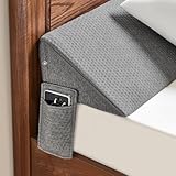 Bettlückenfüller mit Seitentasche, Keilkissen für Bett, langes Bett, Keilkissen, Matratzenkeil, Lückenfüller zwischen Matratze und Kopfteil (137,2 x 25,4 x 15,2 cm, grau)