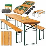 KESSER® Bierzeltgarnitur 3 teilig Gartenmöbel-Set | Klappbar 220 x 50 x 77cm | 2X Bierbänke 1x Biertisch | Festzeltgarnitur Biertisch Stehtisch Sitzgarnitur Holz 16-teiliges Bodenschoner-Set
