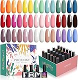 UV Nagellack, Phoenixy 24Pcs 8ml 21Farben Gel Nagellack UV mit Unterlack Glänzend & Matt Überlack, UV Nagellack Set