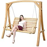 Hollywoodschaukel aus Holz Lärche Gartenschaukel Set Holzgestell mit 3-sitzer Holzbank Für Innen und Außen