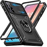 Handyhülle für Samsung Galaxy A52S 5G Hülle mit Panzerglas Schutzfolie, Galaxy A52/A52S 4G/5G Schutzhülle mit Kameraschutz 360° Drehbarer Metall Ring Ständer Stoßfest Bumper A52S 5G Case (Schwarz)