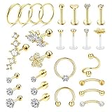 LOLIAS 27 Stück Helix Tragus Piercing Ohrringe für Frauen Männer Edelstahl Creolen Muschel Piercing Ohr Schmuck Nase Lippen Clicker Ring CZ Langhantel Piercing Set für Mädchen Geschenk