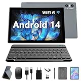 KADYBE 2024 Neueste WLAN 6 Android 14 Tablet 10 Zoll,64GB ROM (512GB TF),Octa-Core,| Google GMS-Zertifizierung| 5+13 MP | 1.8GHz | 7000 mAh | Tablet mit Tastatur Maus Stift, 2 Jahre Garantie-(Grau)