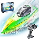 JONRRYIN Ferngesteuerte Boot, Ferngesteuertes Boote Kinder mit LED-Licht für Pools und Seen, 2,4 GHz RC Boot Rennboot, Speedboot Poolspielzeug für Kinder und Erwachsene