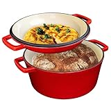 Sparkﬂame 2-in-1 Gusseisen Topf Brot Backen — 6 kg Qualität, Ø 26 cm - Induktionsherd geeignet - Top Hitzeverteilung - 4,6 L, ideal als Bräter, Schmortopf, Brotbackform oder Pfanne
