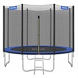 SONGMICS Trampolin Outdoor Ø 183 cm, Gartentrampolin für Kinder mit Sicherheitsnetz, Randabdeckung, Leiter, 180 cm hohe gerade Stangen, Stahl-Rahmen, schwarz-blau STR061Q01