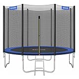 SONGMICS Trampolin Ø 183 cm, Gartentrampolin für Kinder mit Sicherheitsnetz, Randabdeckung, Leiter, 180 cm hohe gerade Stangen, Stahl-Rahmen, TÜV Rheinland GS-Zertifikat, schwarz-blau STR061Q01