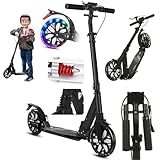 GHBXJX Roller Erwachsene 150kg Tragkraft,Cityroller Erwachsene,für Jugend und Erwachsene,Verstellbarer Lenker 81-104cm,Pedalbremse, Scheibenbremse,Doppelte Stoßdämpfung,Faltbarer Roller,Schwarz