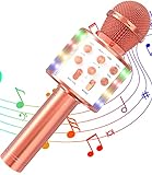 Xespis Bluetooth Mikrofon Karaoke, Drahtloses LED Karaoke Mikrofon mit Lautsprecher Tonaufnahme für Party Podcast Familie, Kompatibel mit Android IOS PC - Geschenke für Erwachsene und Kinder