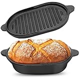 Brotbackform aus Gusseisen mit Deckel, 2-in-1, Ofentopf und Bratpfannendeckel, 22,9 x 16,3 cm, schwarz, rechteckig, Antihaftbeschichtung