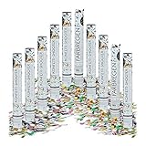 Relaxdays 10 x Party Popper 40 cm im Konfettikanonen Set, Konfetti Bombe für Hochzeit und Geburtstag, Konfetti Shooter 6-8 m Effekthöhe, bunt metallic