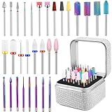 Cellentool Nagelbohrer-Set mit Strassstein-Aufbewahrungsbox, 3/32 Zoll Keramik-Diamant-Karbid-Nagelbohrer für Acryl-Gel-Nagellack, Nagelhautentferner für Maniküre (Silber)
