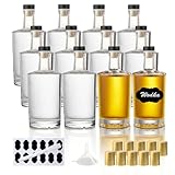 YBCPACK 12 Stück 100ml Glasflaschen zum Befüllen, Kleine Schnapsflaschen mit Korken, Schrumpfkappe, Trichter, Etiketten - Leer Likörflaschen Perfekt für Liköre, Schnäpse und Säfte