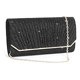 Damen Clutches, Glitzer Abendtasche für Damen, Glänzende Elegante Envelope Crossbody Kettentasche mit Abnehmbarer Kette, Pailletten Schultertaschen Handtasche für Hochzeit, Party, Bankett Schwarz