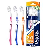 Dr.BEST Original Zahnbürste, Mittel, Vorteilspack (2 Stück + 1 Stück Gratis), hilft, das Zahnfleisch zu schützen