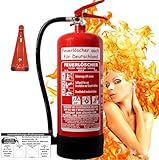 Brandengel® Feuerlöscher 6L Fettbrand Schaum 34 A, 233 B, 75 F = 10 LE DIN EN3 GS Messingarmatur Sicherheitsventil Wandhalter Manometer Standfuß, Fettbrandlöscher ABF (Mit Prüfnachweis u. Jahresmarke)