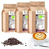 C&T Bio Espresso Crema entkoffeiniert | 3 x 1000g ganze Bohnen | 100% Arabica Kaffee | Cafe Gastro-Sparpack im Kraftpapierbeutel