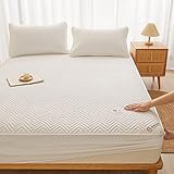 BAJIN Bettwäsche 90x200cm+30cm gesteppt spannbettlaken Weich Mikrofaser Matratzen Topper - Matratzenschoner Unterbett auch für Boxspring-Betten Weiß