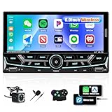 CAMECHO Doppel Din Radio mit Wireless Carplay Android Auto YouTube, 6.9 Zoll Touchscreen 2Din Autoradio Bluetooth 5.2 mit FM/AM/RDS Mirror Link Lenkradsteuerung +Rückfahrkamera, 2USB/AUX SWC