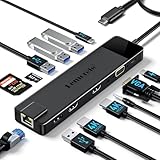 Lemorele Docking Station USB C Hub 3 Display-13 in 1, Dual 4K HDMI, VGA, 1000M Ethernet, 4 USB A 3.0/2.0, 100W PD, SD/TF, AUX 3.5mm USB C Dock Multiport Adapter für Windows/MacBook/Mac/Dell/HP/ASUS