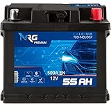 NRG Premium Autobatterie 12v 55Ah 500A/EN Starterbatterie Batterie ersetzt 45Ah 47Ah 50Ah 52Ah 53Ah 54Ah
